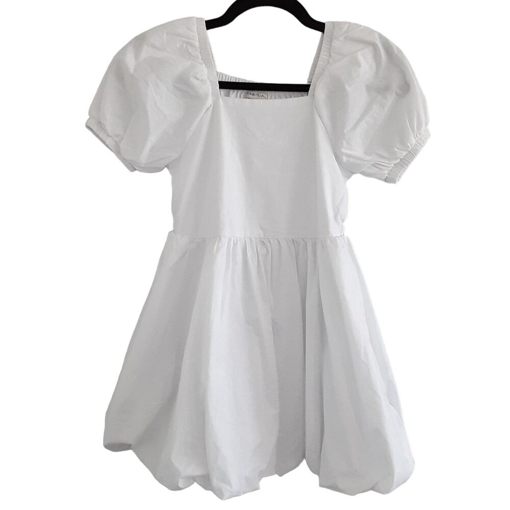Habitual Kid White Puff Sleeve Twirl Dress Square Neck Bubble Hem Girls 7/8 NWT
